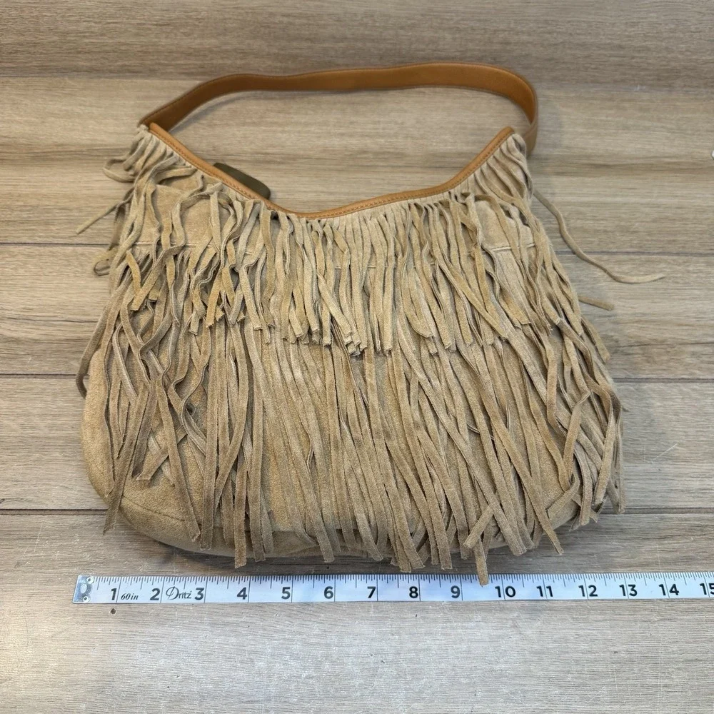 Vilenca Holland Light Brown Suede Leather Fringe Hobo Bag Boho Festival Western